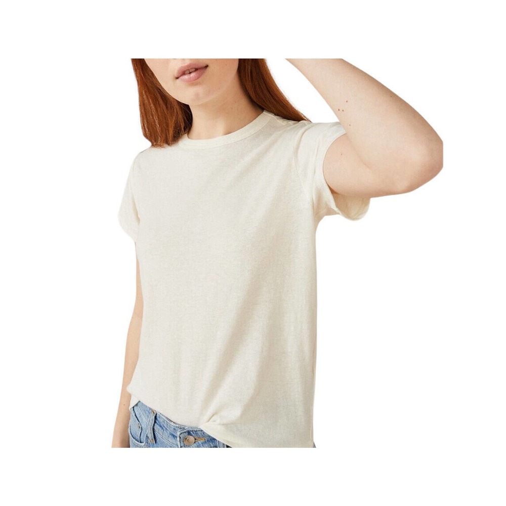 Free Assembly Women's Ringer Tee Shirt with Short Sleeves Cream XS